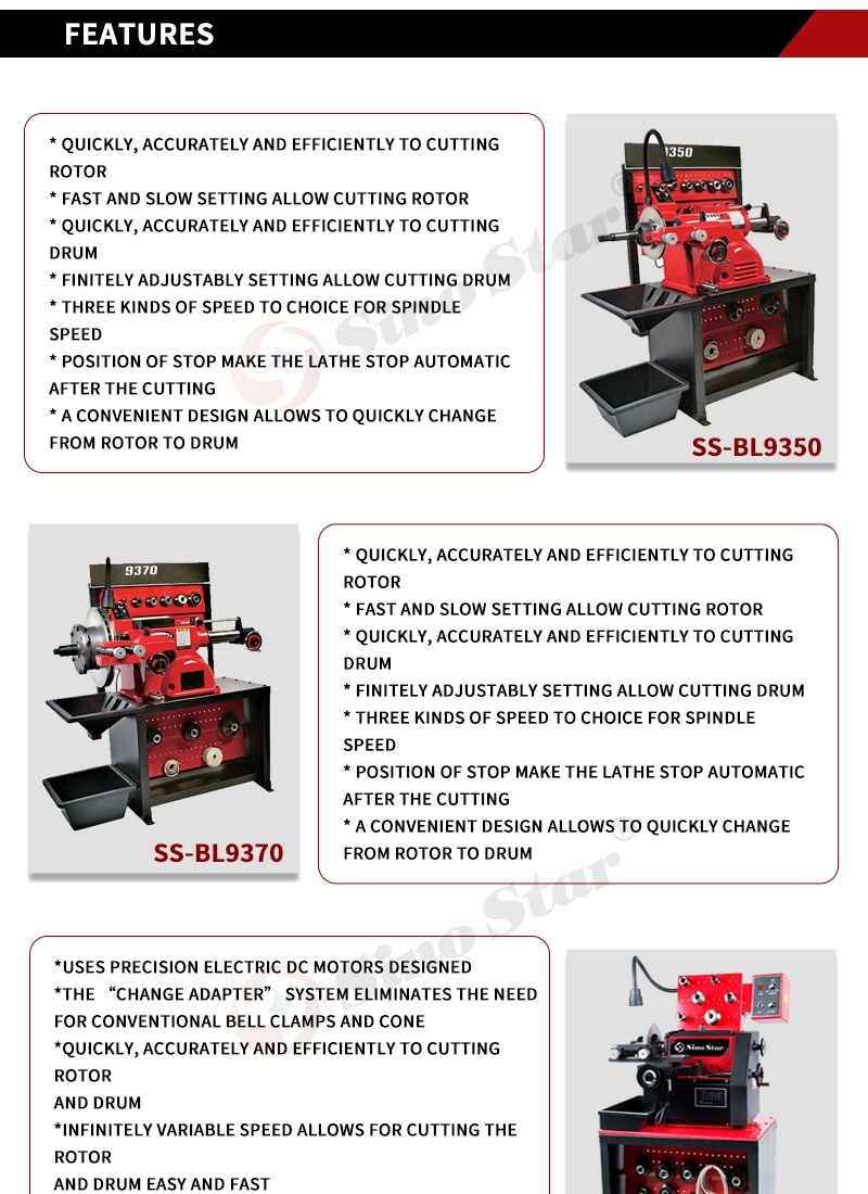 High Quality Fast and Slow Setting Allow Cutting Rotor Brake Disc/Drum Lathe for Cars and Trucks Ss-Bl9370